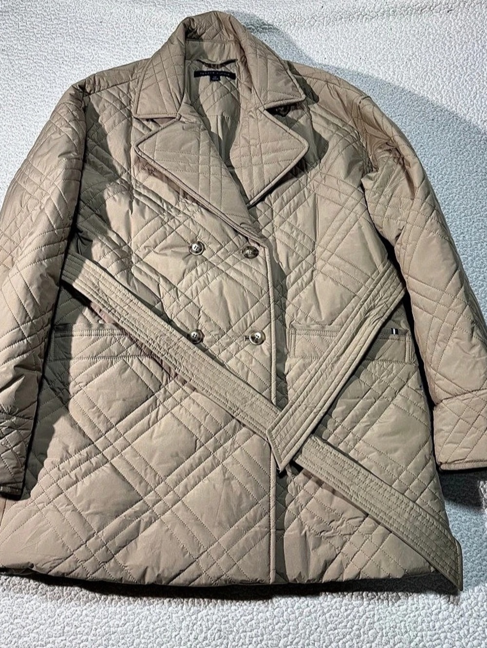 Tommy Hilfiger Quilted Trench Coat in Beige Size Small Like New